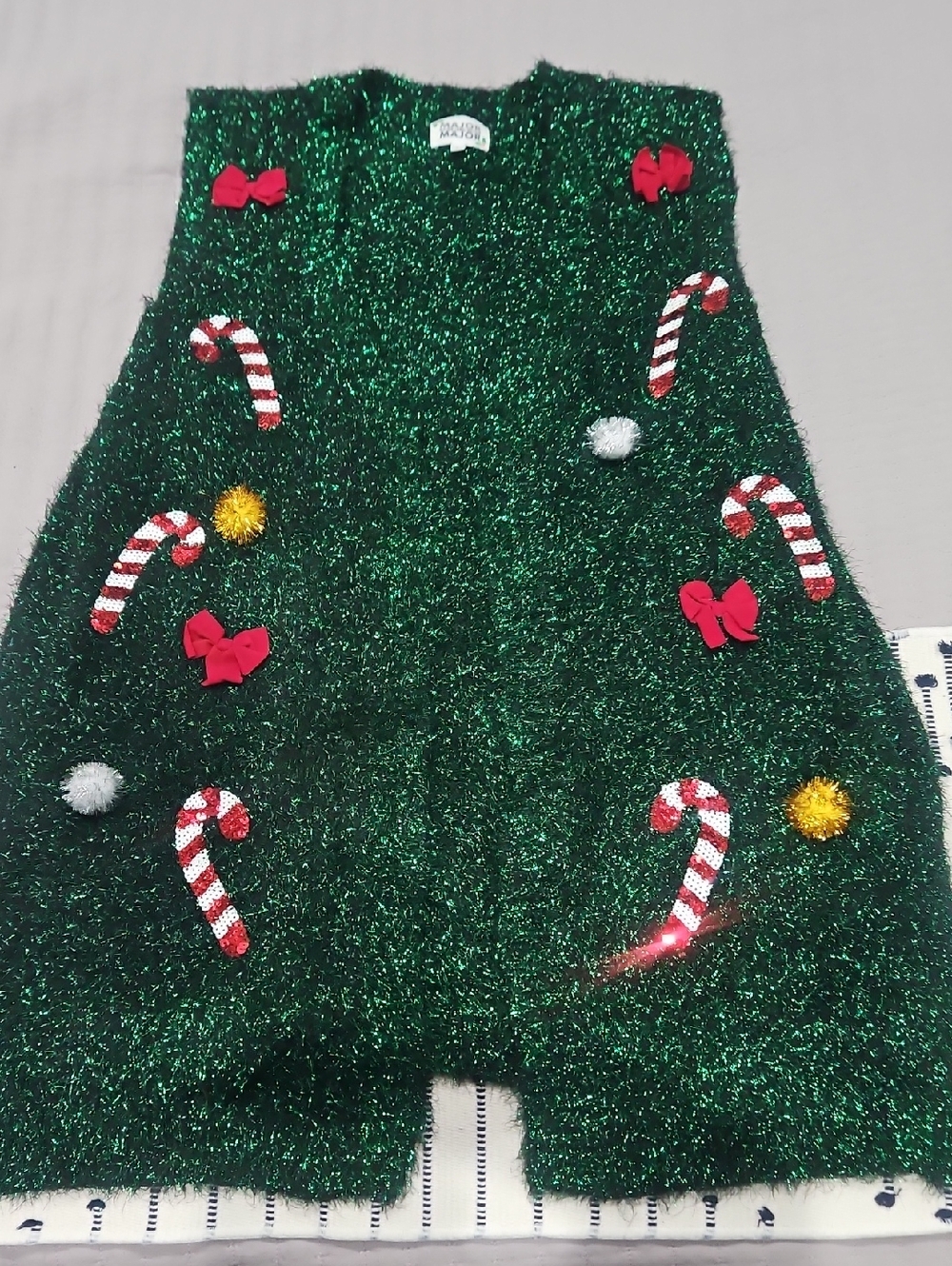 Holiday Sparkle Kids Green Candy Cane Sweater Dress